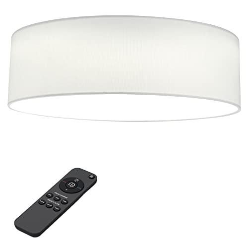 Navaris Flush Mount Ceiling Light - 15.75 Diameter Drum Lamp Shade LED Fixture with Remote Control for Bedroom, Living Room, Kitchen - White