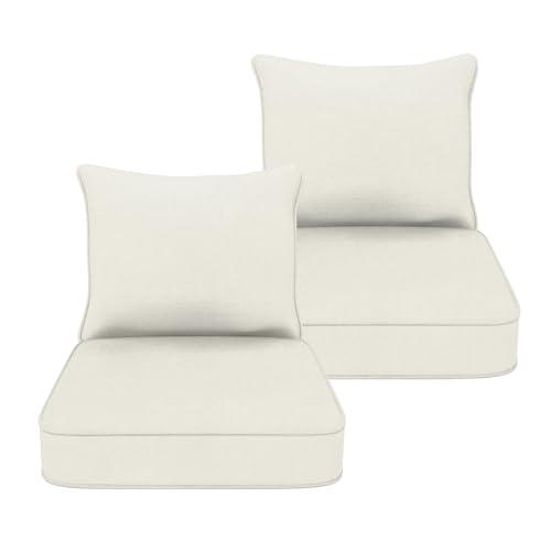 22x24 inch Outdoor/Indoor Deep Seat Patio Cushions Set of 2 Deep Seat Bottom Resilient Foam Filling Water Repellent Stain-Resistant UV Resistant Weather Resistant Almond