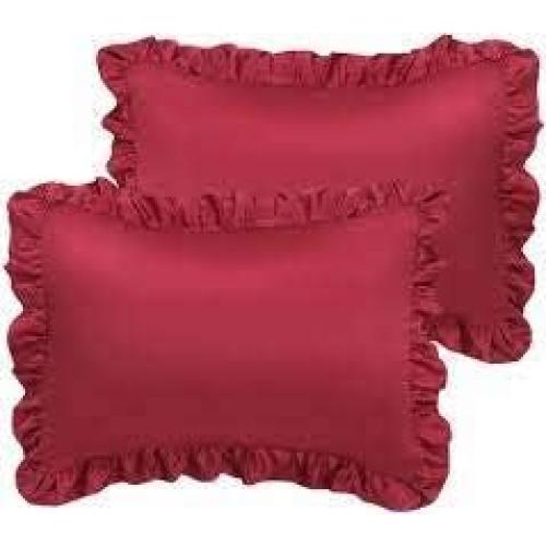 Ruffles Pillow Shams -100% Egyptian Cotton 600 TC (4 Pieces Set) King Size- Burgundy Solid