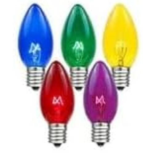 Novelty Lights Incandescent Christmas Replacement Bulbs - Indoor/Outdoor Individual Bulbs for Christmas Tree, Display, & More - C9/E17 Intermediate Base, 7 Watt Lights (Multi, 25 Pack)