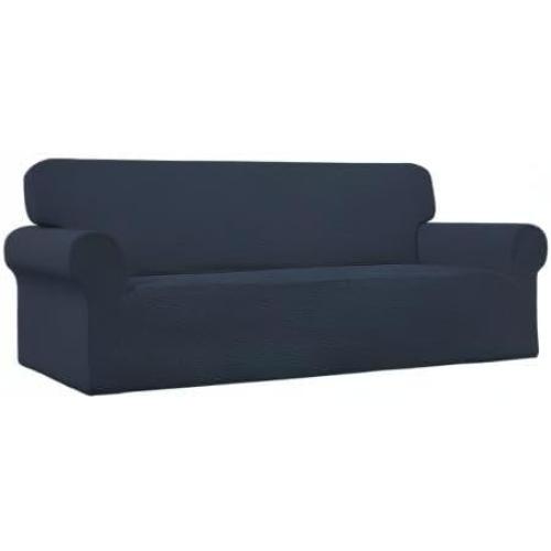 Easy-Going Stretch Couch Covers for Sofa Washable Large Dark Blue | 1-Piece Sofa Covers for 3 Cushion Couch Furniture Protector Couch Slipcover Soft with Bottom for Kids Pets