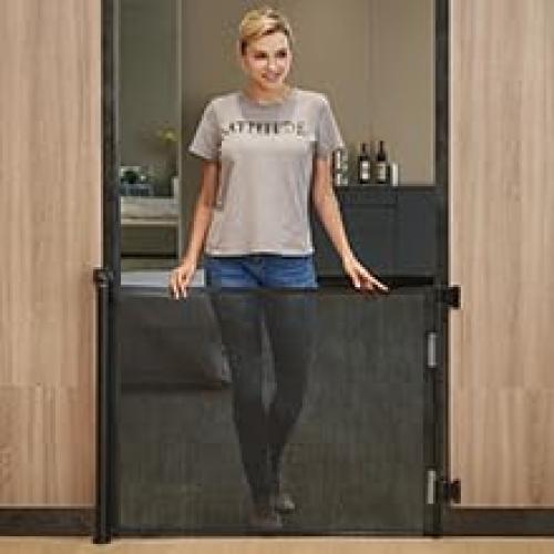 Retractable Baby Gate, Mesh Baby Gate or Mesh Dog Gate, 33 Tall, Extends up to 55 Wide, Child Safety Gate for Doorways, Stairs, Hallways, Indoor/Outdoor (33x55,Black)
