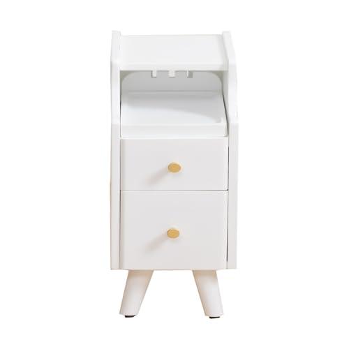 Solid Wood Nightstand, 2-Drawer Small Nightstand, Narrow Bedside Table with Shelf Storage(White, 7.87''W).(Missing the parts, see the pictures)
