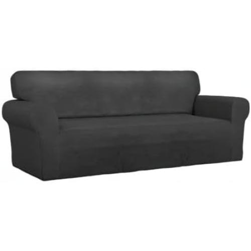 2 pack Super Stretch Sofa Slipcover – Spandex Non Slip Soft Couch Sofa Cover, Washable Furniture Protector with Non Skid Foam and Elastic Bottom for Kids, Pets （Sofa, Dark Gray）