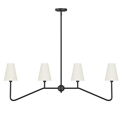 Size  47 Color Black Electro bp;47 W 4-Light Linear Kitchen Island Lighting Fixture Classic Chandeliers Matt Black with White Linen Shades for Dining Room,E12,160W;