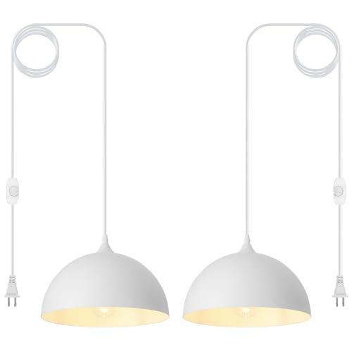 White Plug in Pendant Light,2 Pack 11.8inch Hanging Lights with Plug in Cord 14.7 ft, Hanging Pendant Light,Hanging Lamp Plug in for Bedroom Living Room Kitchen Island