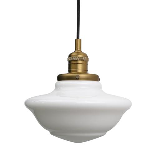 Pathson Modern Pendant Light with Milk White Glass, Vintage Ceiling Pendant Lighting Adjustable Textile Cord, Frosted Ceiling Fixture Lamp for Living Room Bedroom Kitchen Dining Room