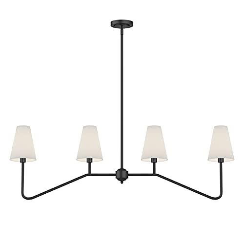 Size  47 Color Black Electro bp;47 W 4-Light Linear Kitchen Island Lighting Fixture Classic Chandeliers Matt Black with White Linen Shades for Dining Room,E12,160W;