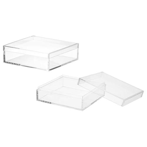Acrylic Box with Lid, 4.33 x 4.33 x 1.57 in Acrylic Display Case Plastic Square Cube Container Storage Holder Stackable Bins for Cosmetic Collectible Candy Jewelry(2 Pack, Clear)