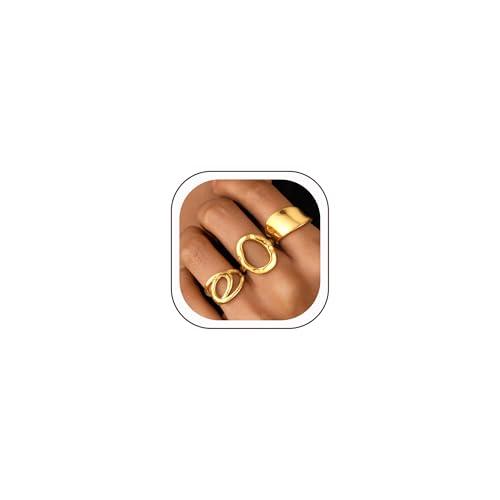 ZOERAY Chunky Gold Rings for Women Non Tarnish Stackable Statement Ring | 14K Gold Plated, Stacking Thumb Ring Set, Signet Open Twist Dome Band Rings, Gold Jewelry Gifts for Women, Size 5 6 7 8 9 10
