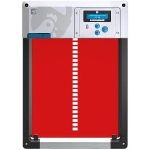 ChickenGuard Red AIO Automatic Chicken Coop Door & Solar Kit Bundle | Solar-powered automatic chicken door bundle with timer/light sensor, anti-pinch and weather-resistant anti-lift aluminum door