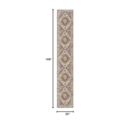 Madane Hallway Runner Rug 2'6''x14' Kitchen Runners Vintage, Turmeric/Grey