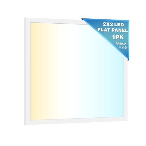 Sunco 2x2 LED Flat Panel Light, Back-Lit, 30-40W Selectable, 3CCT Dimmable | 5200LM, Selectable Wattage 30W/35W/40W, Selectable CCT 4000K/5000K/6000K, 0-10V Dimming, White, Troffer Replacement