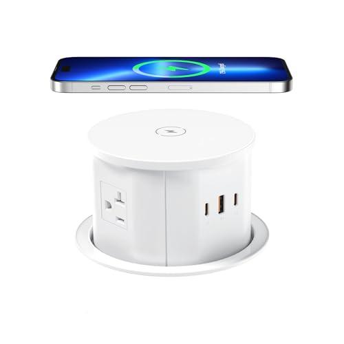 ANNQUAN 4.7 20amp Pop Up Countertop Outlet Wireless Charger 65W USB White