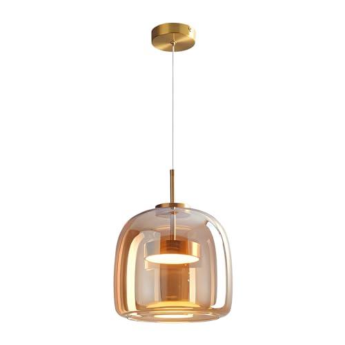 Amber Glass Chandelier Round Pendant Light for Kitchen Island Modern Amber Glass Lampshade with Hanging Lights for Dining Room Living Room Bedroom Coffee Shop Aisle Corridor (A Style)