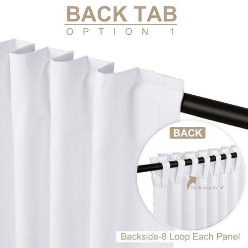 100% Blackout Shield Linen Blackout Curtains for Bedroom 108 Inches Long, Back Tab/Rod Pocket Living Room Drapes, Thermal Insulated Blackout Curtains 2 Panels Set, 50 W x 108 L, Bright White