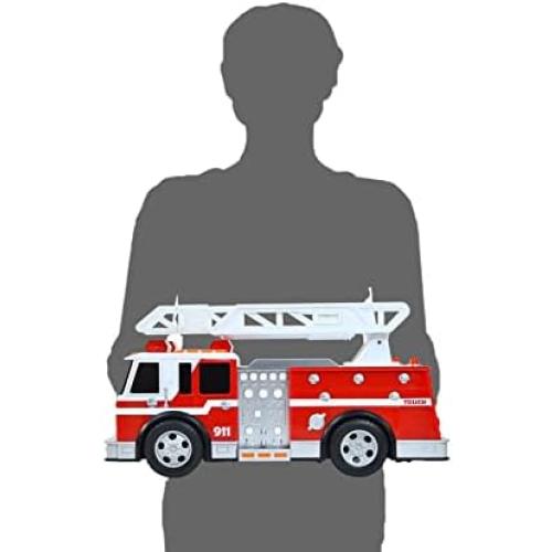 Sunny Days Entertainment Maxx Action 12’’ Large Fire Truck – Lights and Sounds Vehicle with Extendable Ladder | Motorized Drive and Soft Grip Tires | Red Firetruck Toys for Kids 3-8