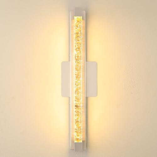 Modern Crystal Wall Sconce, Dimmable 3000K Sconces Wall Lighting, 18.1 Inch Sand Nickel LED Wall Lights for Bathroom, Living Room, Bedroom, Hallway