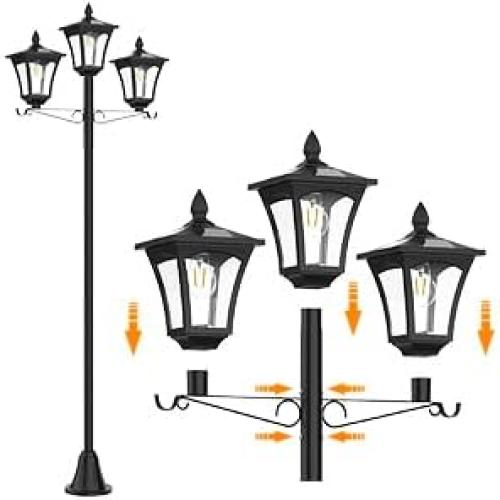 3-Head Solar Lamp Post Light, 77 Metal Outdoor Lamp Post, 200 Lumens Waterproof Solar Outdoor Lights for Garden Driveway Backyard Porch Lawn