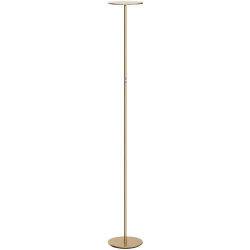 Brightech Sky LED Floor lamp for Living Rooms & Offices -Torchiere Super Bright , Dimmable, Tall Standing Lamp for Bedroom Reading - Gold Brass