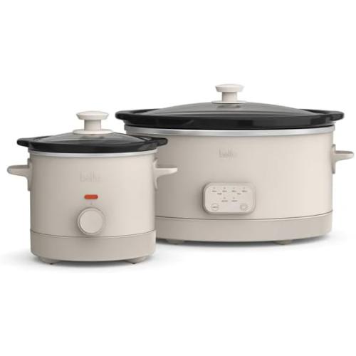 The-Bella 6-Quart Programmable Slow Cooker with Additional 2-Quart Slow Cooker, User-Friendly Design, High and Low Settings, Durable Steel Housing, Dishwasher Safe, Perfect for Main Dishes and Sides