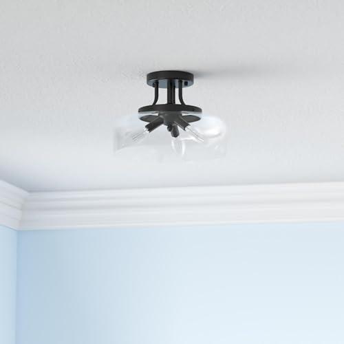 Modern Industrial Semi Flush Mount Ceiling Light with Clear Glass Shade