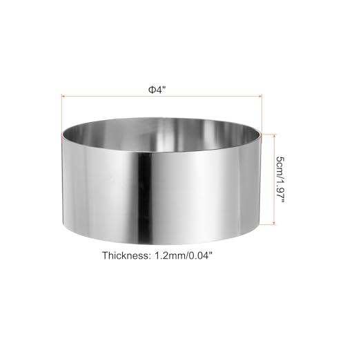 HARFINGTON 4PCS Round Cake Ring 4 x 2 Inch Seamless Stainless Steel Pastry Mousse Dessert Ring Mirror Coating for Baking Cooking Making Tool