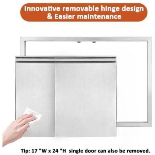 JIE JIN BBQ Access Door 30 W X 21 H Outdoor Kitchen Doors Double Doors Thickened 304 Stainless Steel Outdoor Kitchen Accessories Door for Indoor/Outdoor Kitchen Outdoor Cabinet BBQ Island