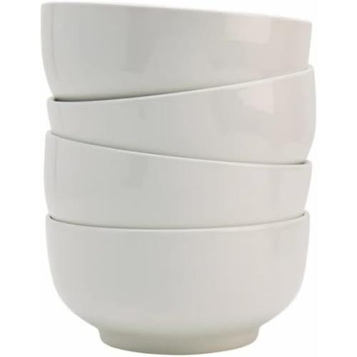 Denmarks 4 Piece All Purpose Bowl Set - Ultra Durable White Porcelain - Chip Resistant, Microwave & Dishwasher Safe - Modern Deep Design for Salad, Pasta & Cerea