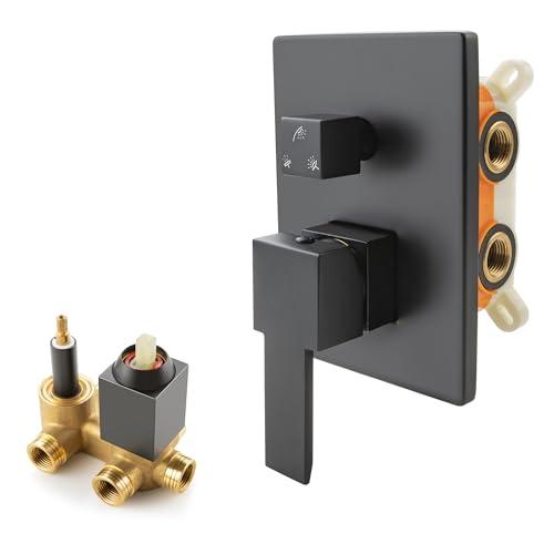 SKOWLL Shower Valve 3 Function Matte Black Wall Mount Shower Valve Kit Replacement 3 Way, Single-Handle Bathtub Water Control Valve Trim Rough in Valves Included
