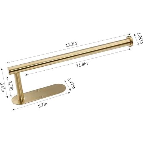 Self Adhesive Paper Towel Holder Under Cabinet Mount, Wall Mounted Paper Towel Roll Holder for Kitchen, Bathroom, Wall,BBQ Grill, Gold