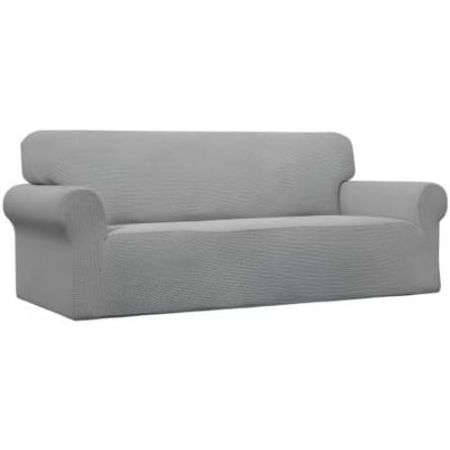 Easy-Going Stretch Oversized Sofa Slipcover 1-Piece Sofa Cover Furniture Protector Couch Soft with Elastic Bottom for Kids, Polyester Spandex Jacquard Fabric Small Checks Light Gray