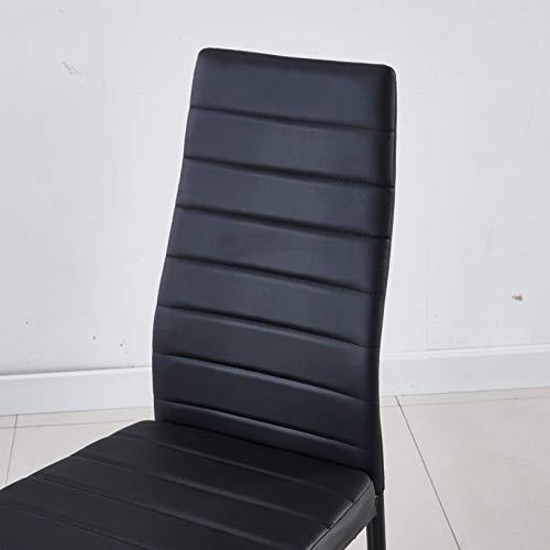 Modern Minimalist Dining Chair Fireproof Leather Sprayed Metal Pipe Diamond Grid Pattern Restaurant Home Conference Chair Set of 4 Or 6 (4, Jet Black)