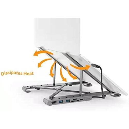 HyperDrive 7 in 1 USB C Hub Laptop Stand - HDMI 4K30Hz, USB-C 100W PD, USB-A 5Gbps, SD/MicroSD, Compatible with MacBook/iPad/Windows/Chrome - 10”-17” Laptop Docking Station Stand