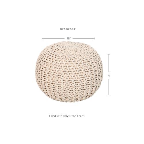 REDEARTH Round Pouf Ottoman - Cable Knitted Boho Poof - Home Décor Cord Pouffe Handmade Circular Footrest for Living Room - Bedroom - Kids Bedroom - 100% Cotton Pouf (18 x 18 x 14) - Ivory