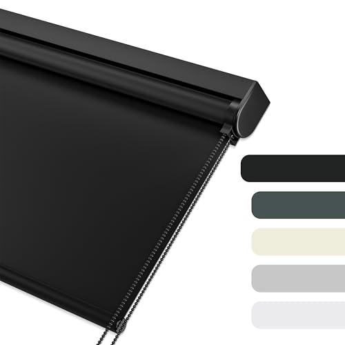 Blackout Roller Shades for Windows, Color-Matched Roller Blinds, UV Protection, Thermal Insulation Fabric Room Darkening Shades for Home, Office, Black, Custom Size.