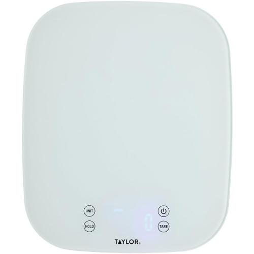 Taylor Pro Digital Kitchen Food Scales, Compact Professional Standard with Precision Accuracy and Waterproof Design with Tare Feature, White Glass, Weighs 14 kg/14 L Capacity