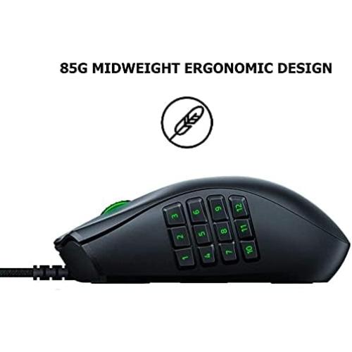 Black Razer Naga X - Ergonomic MMO Gaming Mouse with 16 Programmable Buttons (Optical Mouse Switches, 5G Optical Sensor, Chroma RGB, Speedflex Cable) Black