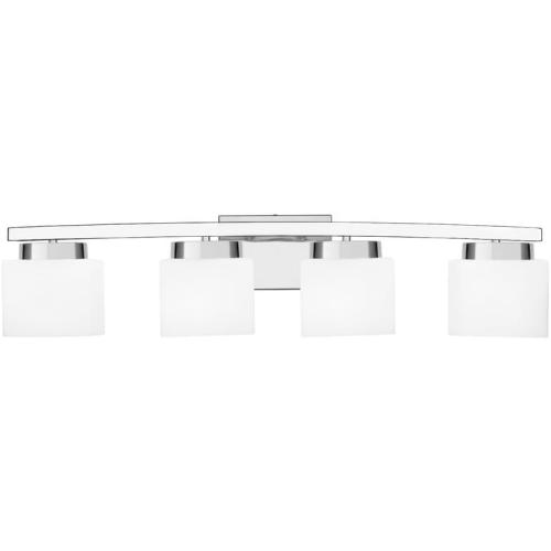 4-Light Modern Chrome Vanity Light Fixture with White Glass Shade for Bathroom Over Mirror, 31.5 Inches