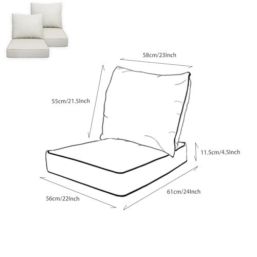 22x24 inch Outdoor/Indoor Deep Seat Patio Cushions Set of 2 Deep Seat Bottom Resilient Foam Filling Water Repellent Stain-Resistant UV Resistant Weather Resistant Almond
