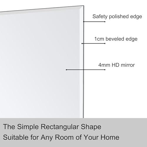 Ruomeng Rectangle Wall Mirror Frameless Mirror 16” x 24 Beveled Edge Mirror for Bathroom Vanity and Entryway