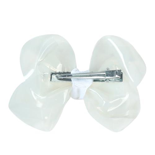 Adorable Waterproof Bow Hair Clips (Pack of 2): Colorful PVC Bow Clips for Summer Swimming Fun - Perfect Hair Accessories for Girls, Toddlers, and Teens (4 Inch-White)