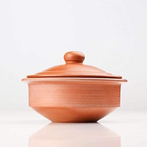 Swadeshi Blessings HandMade Exclusive Range Unglazed Earthen Dahi Handi/Curd Pot/Mitti Handi/Clay Pot with Lid,1Liters Also for Serving with Natural Firing Shade (Round- 1 Liters)