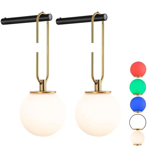 Battery Operated Wall Sconces Set of 2,Dimmable Wall Sconce Battery Powered with Remote Control,Indoor Not Hardwired Wall Lamp for Bedroom, Mid-Century Modern Wall Light