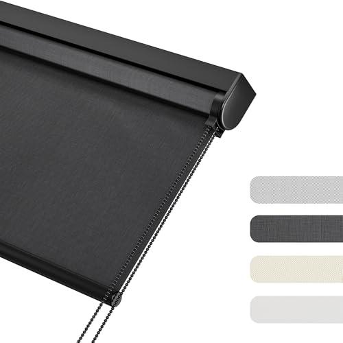 Light Filtering Roller Shades for Windows, Color-Matched Roller Blinds, UV Protection, Thermal Insulation Fabric Room Darkening Shades for Home, Office, Black, Custom Size 48W x 72H