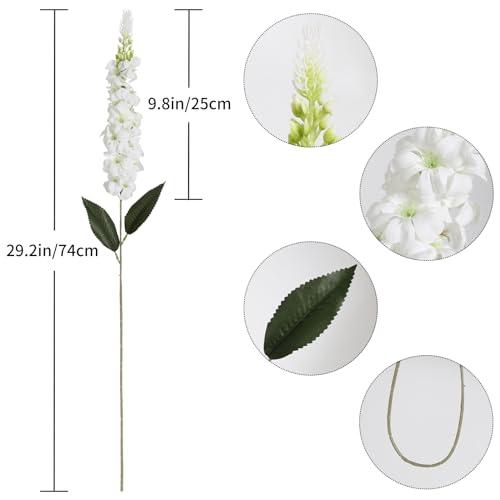IPOPU 4PCS White Snapdragon Artificial Flowers Delphinium Artificial Silk Flowers Long Stem Hyacinth Fake Flowers for Wedding Home Outdoor Party Floral Arrangement Centerpiece Table Decoration (White)