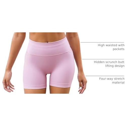 SUUKSESS Women XL Pink Hidden Scrunch Butt Lifting Workout Biker Shorts with Pockets 4 Seamless High Waisted Gym Shorts