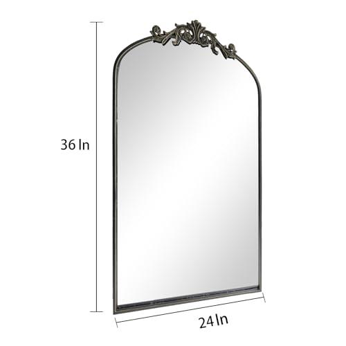 Wall Mirror Window Decorative Traditional Mirrors Antique Arched Farmhouse for Living Room Bedroom Entryway Bathroom Vanity (36 * 24 * 1.2, Black)