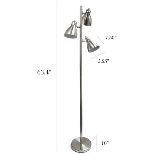Simple Designs LF2007-BSN Metal 3 Light Tree Floor Lamp, Brushed Nickel