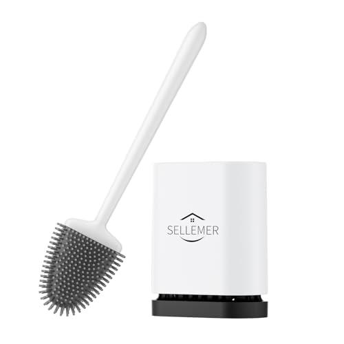 Sellemer Silicone Toilet Brush, Ventilation Slots Holder 1 Pack Pearl White